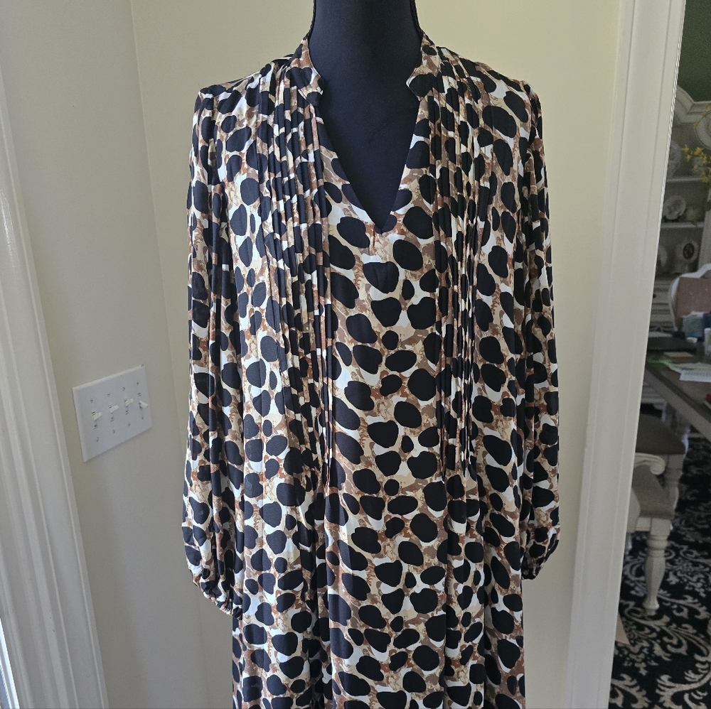 New York & Company Black Dress with Brown and Cream Spot Trim